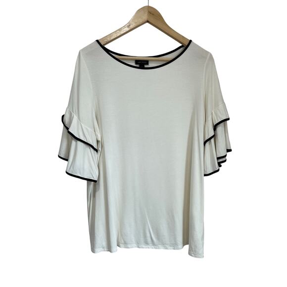 J.Jill Wearever White Ruffle Sleeve Top L Soft Stretch Minimalist Chic Workwear - Picture 2 of 7